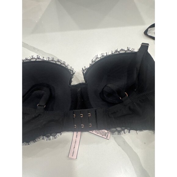 Victorias Secret Black Lightly Lined Strapless Bra 32DD With Lace Trim - Picture 2 of 4